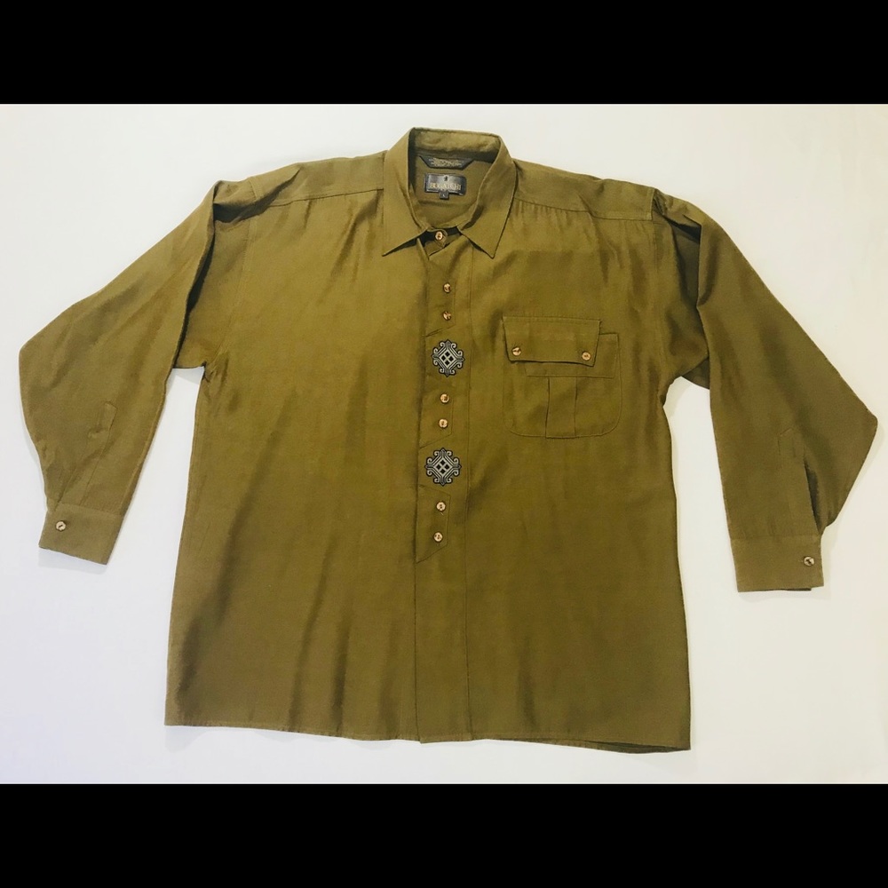 VTG Bugatchi Uomo Brown green Men's Shirt Medium